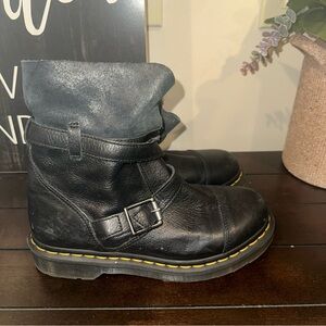 Dr. Martens Kristy black leather moto buckle slouch boots